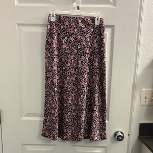 Matix Clothing Company Pink and Black Floral A-Line Skirt